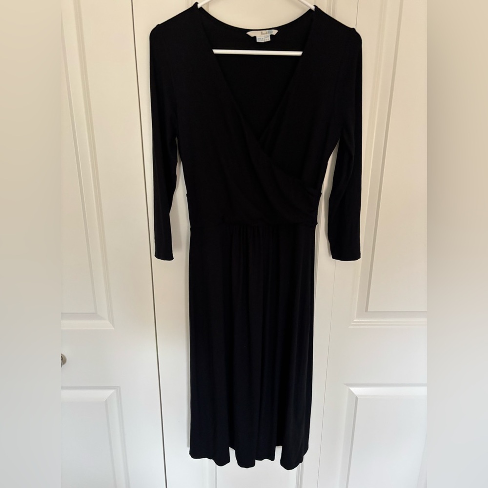Long Sleeve Faux Wrap Front Black Dress by Boden in US size 6L. Career wear